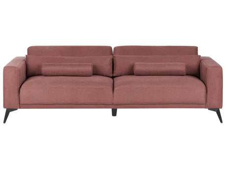 3 Seater Sofa Burgundy Fabric Polyester Adjustable Backrest Height Modern Beliani