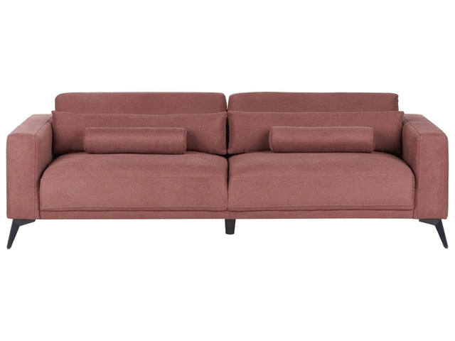 3 Seater Sofa Burgundy Fabric Polyester Adjustable Backrest Height Modern Beliani