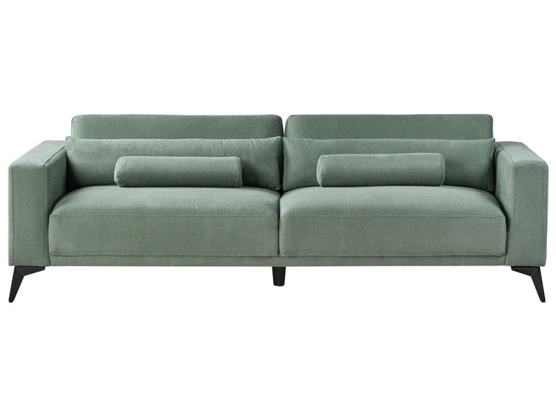 3 Seater Sofa Green Fabric Polyester Adjustable Backrest Height Modern Beliani