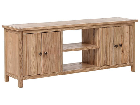 TV Stand Natural Light Wood for up to 58ʺ TV Media Unit with 2 Cabinets Shelves Rustic Living Room Bedroom Beliani