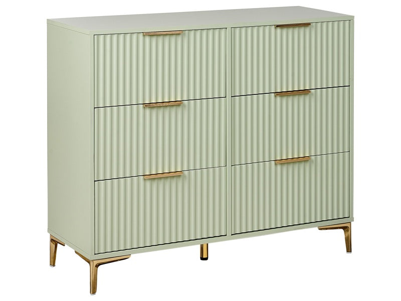 Chest of Drawers Green MDF 6 Drawers Metal Legs Handles Fluted Fronts Modern Design Bedroom Living Room Beliani