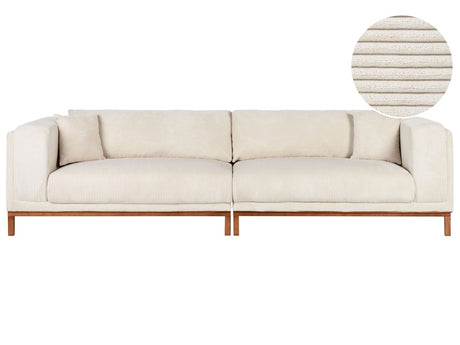 Sofa Beige Cord Upholstery Wooden Legs 4 Seater Thickly Padded Modern Style Living Room Furniture Beliani