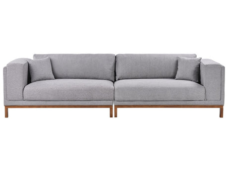 Sofa Grey Fabric Polyester Upholstery Wooden Legs 4 Seater Thickly Padded Modern Style Living Room Furniture Beliani