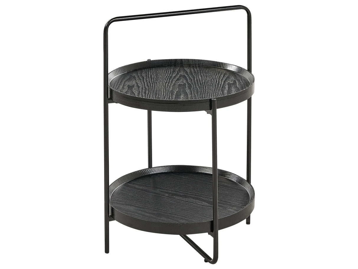 Side Table Black MDF Top Shelf Metal  45 cm Frame Round 2-Tier Modern Design Living Room Furniture Beliani