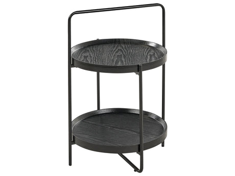 Side Table Black MDF Top Shelf Metal  45 cm Frame Round 2-Tier Modern Design Living Room Furniture Beliani