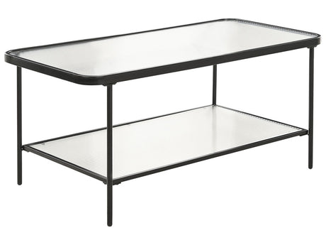 Coffee Table Black Fluted Tempered Glass Iron 100 x 51 cm Frame with Shelf Retro Rectangular Living Room Beliani