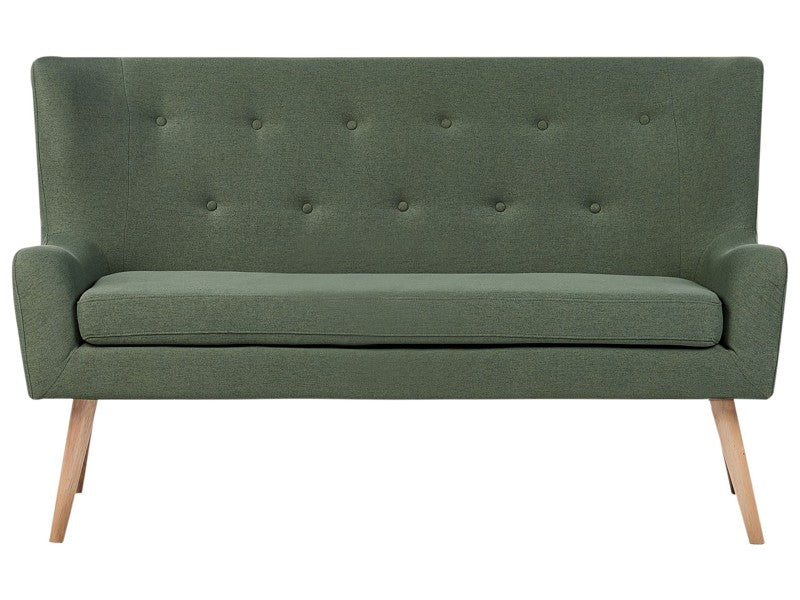 Kitchen Sofa Green Polyester Fabric Upholstery 2-Seater Wingback Tufted Light Wood Legs Beliani