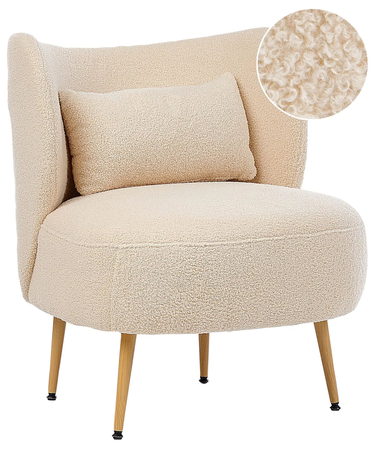 Armchair Beige Boucle Fabric Soft Nubby Light Wood Metal Legs Curved Backrest Retro Glam Art Decor Style Beliani