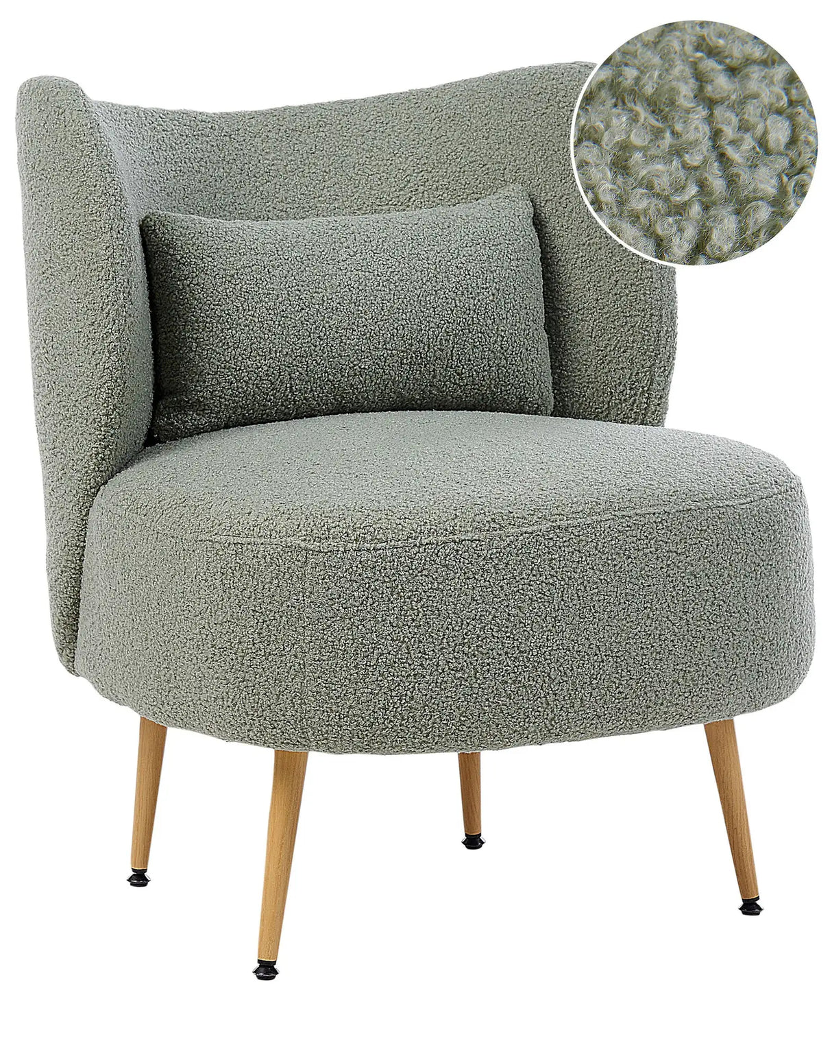 Armchair Green Boucle Fabric Soft Nubby Light Wood Metal Legs Curved Backrest Retro Glam Art Decor Style Beliani