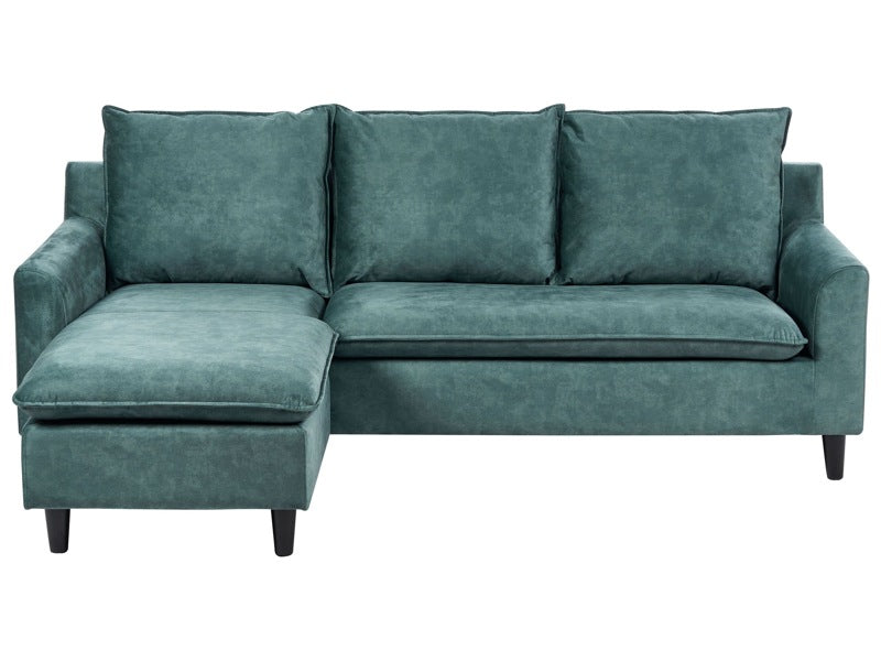 Corner Right Hand Sofa Teal Velvet Upholstery Wooden Legs Chaise Lounge Pillow Back Beliani