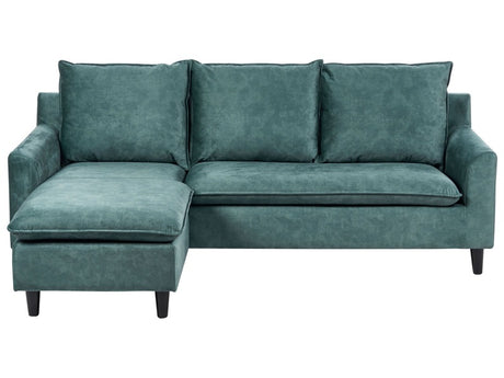 Corner Right Hand Sofa Teal Velvet Upholstery Wooden Legs Chaise Lounge Pillow Back Beliani