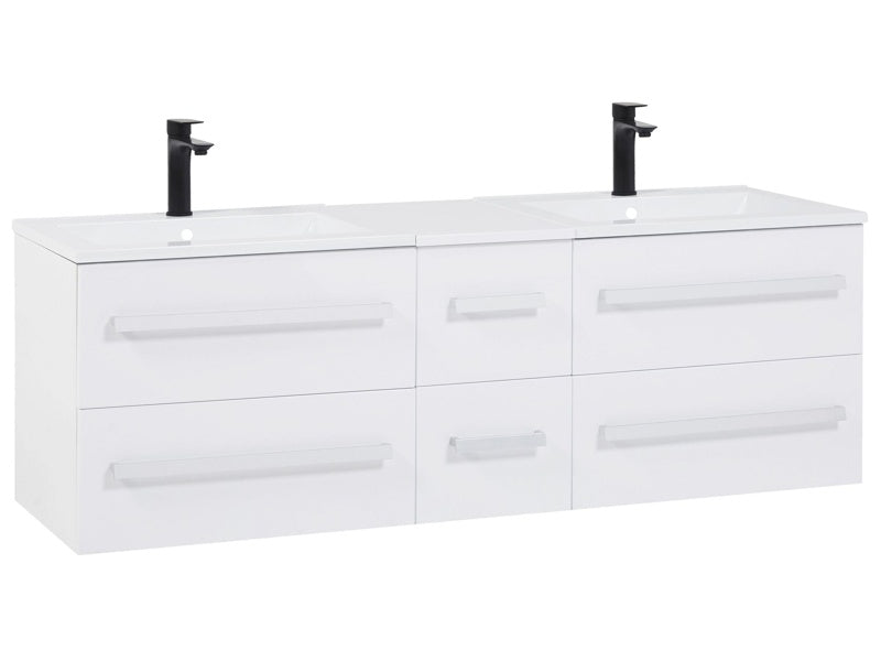 Bathroom Vanity Unit White and Silver Drawers Modern Beliani