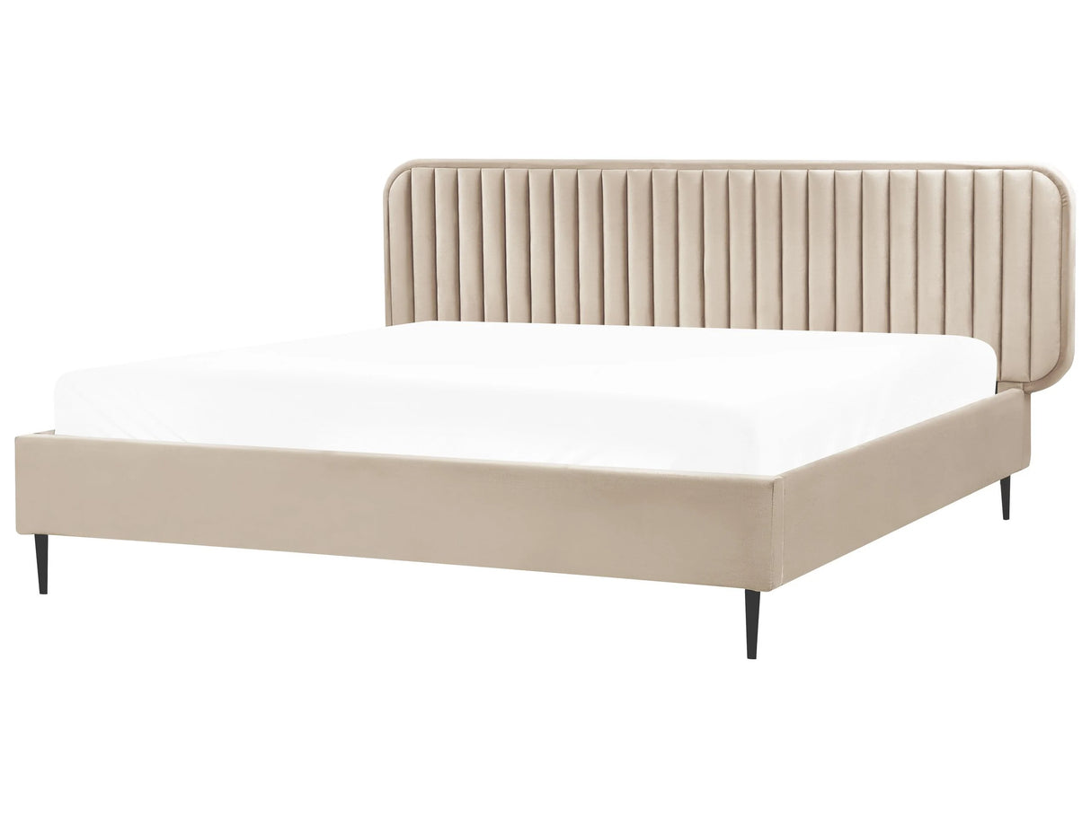 EU Super King Size Bed Taupe Velvet Upholstery 6ft Frame Headrest Metal Legs Modern Design Bedroom Beliani