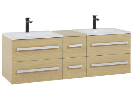 Bathroom Vanity Unit Light Wood Drawers Modern Beliani