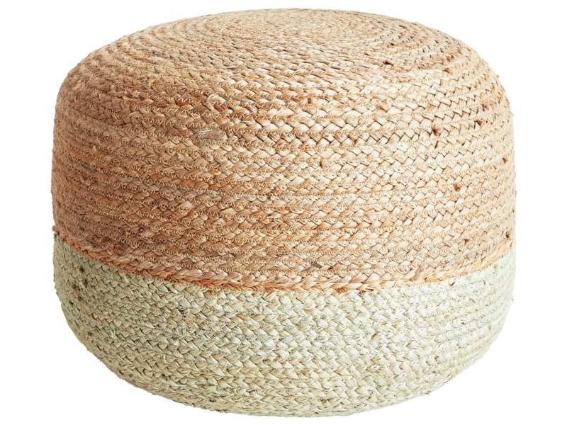 Pouffe Light Green Jute EPS Beads Filling 50 x 50 x 40 cm Round Ottoman Boho Style Home Accessory Beliani