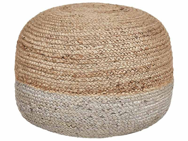 Pouffe Taupe Jute EPS Beads Filling 50 x 50 x 40 cm Round Ottoman Boho Style Home Accessory Beliani