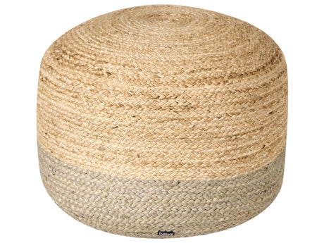 Pouffe Taupe Jute EPS Beads Filling 50 x 50 x 40 cm Round Ottoman Boho Style Home Accessory Beliani