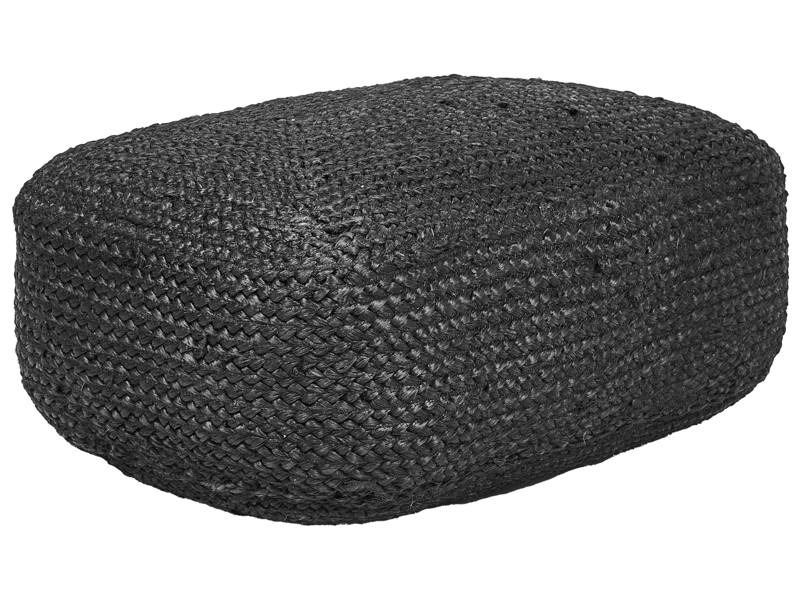 Floor Cushion Black Jute EPS Beads Filling 70 x 40 x 20 cm Round Ottoman Boho Style Home Accessory Beliani