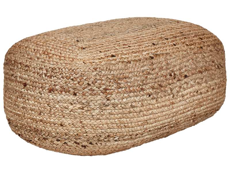 Floor Cushion Beige Jute EPS Beads Filling 70 x 40 x 20 cm Round Ottoman Boho Style Home Accessory Beliani