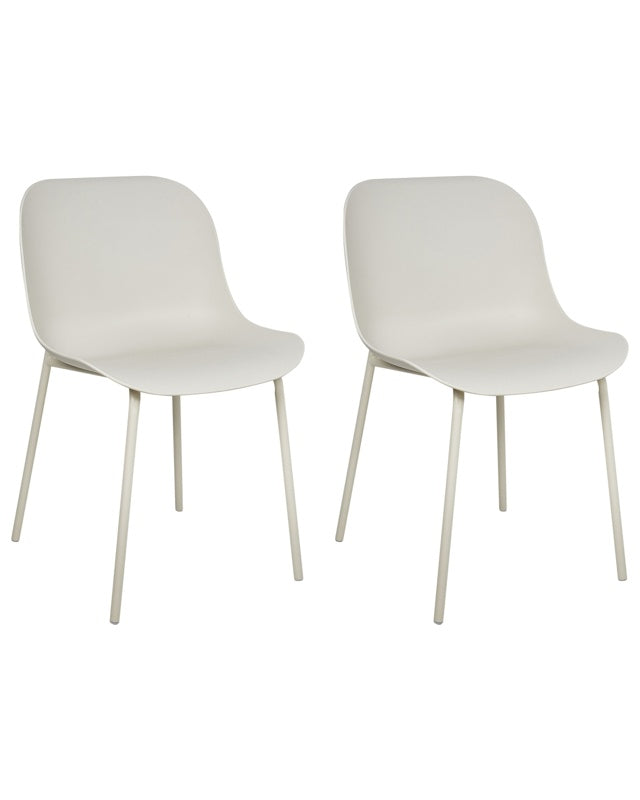 Set of 2 Dining Chairs Light Beige Plastic Metal Legs Modern Dining Room Stylish Beliani