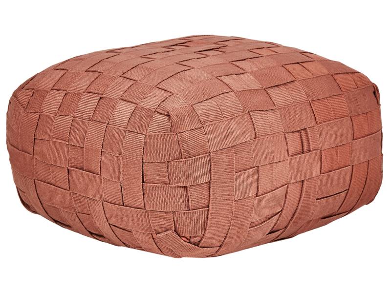 Garden Pouffe Light Red Synthetic Material  50 x 50 cm Outdoor Ottoman Handwoven Boho Style Beliani