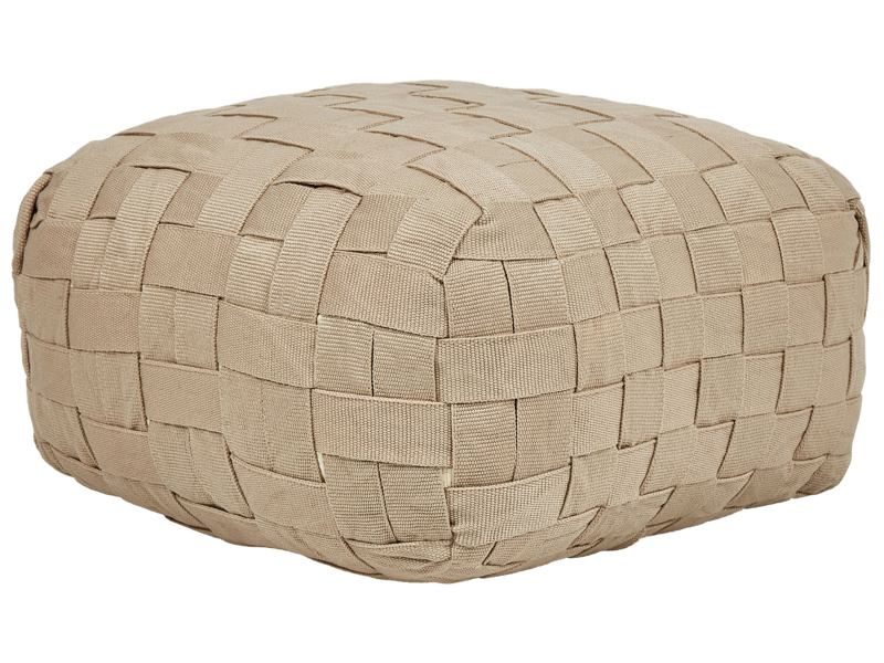 Garden Pouffe Beige Synthetic Material  50 x 50 cm Outdoor Ottoman Handwoven Boho Style Beliani