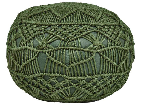 Garden Pouffe Green Synthetic Material  50 x 50 cm Outdoor Ottoman Handwoven Boho Style Beliani