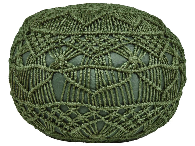 Garden Pouffe Green Synthetic Material  50 x 50 cm Outdoor Ottoman Handwoven Boho Style Beliani