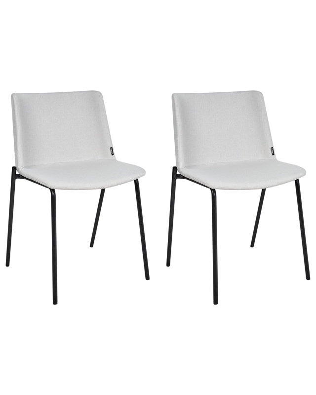 Set of 2 Dining Chairs Light Grey Polyester Fabric Metal Legs Upholstered Stylish Dining Room Beliani