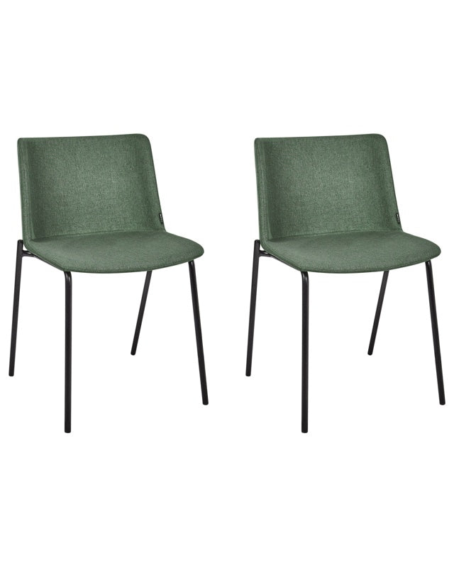 Set of 2 Dining Chairs Green Polyester Fabric Metal Legs Upholstered Stylish Dining Room Beliani