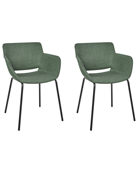 Set of 2 Dining Chairs Green Polyester Upholstery Metal Legs Elegant Dining Room Furniture Beliani