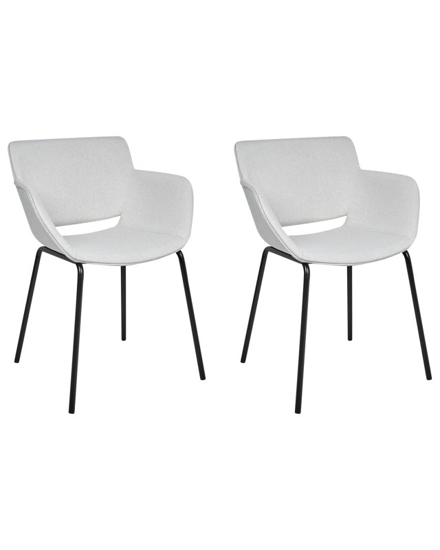 Set of 2 Dining Chairs Light Grey Polyester Upholstery Metal Legs Elegant Dining Room Furniture Beliani