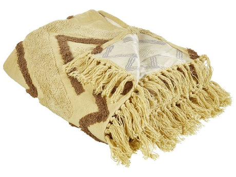 Picnic Blanket Yellow Cotton 150 x 200 cm Hand Woven Boho Pattern with Strap Picnic Rug Beliani