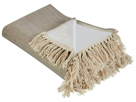 Picnic Blanket Beige Cotton 150 x 200 cm Hand Woven Solid Pattern with Strap Picnic Rug Beliani