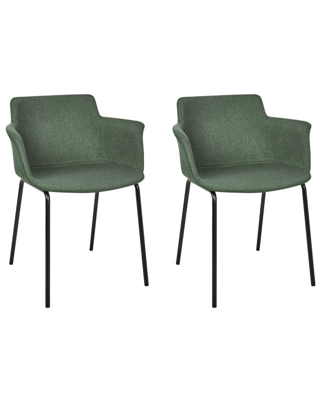 Set of 2 Dining Chairs Green Polyester Upholstery Metal Black Legs Modern Dining Room Furniture Beliani