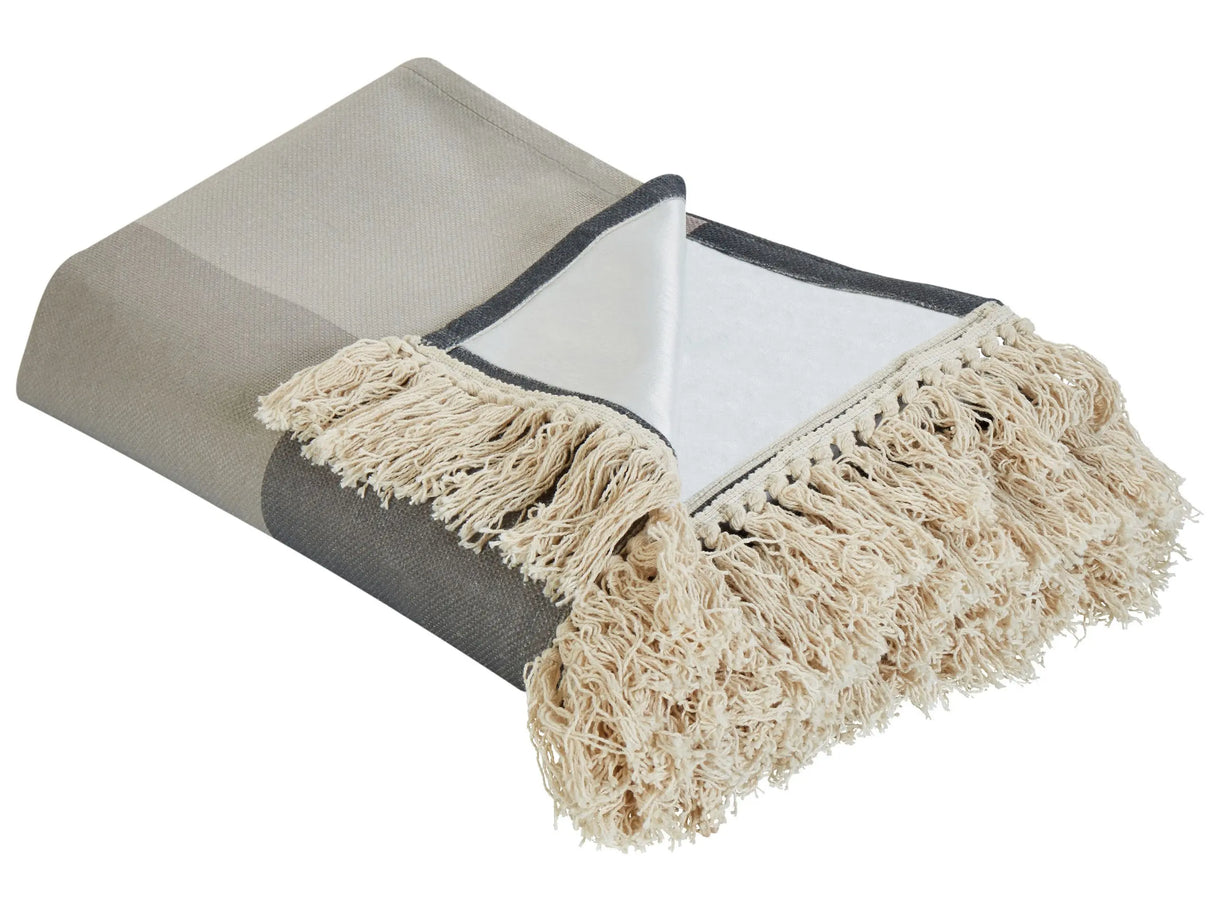 Picnic Blanket Grey 200 x 200 cm Hand Woven Checked Pattern with Strap Picnic Rug Beliani