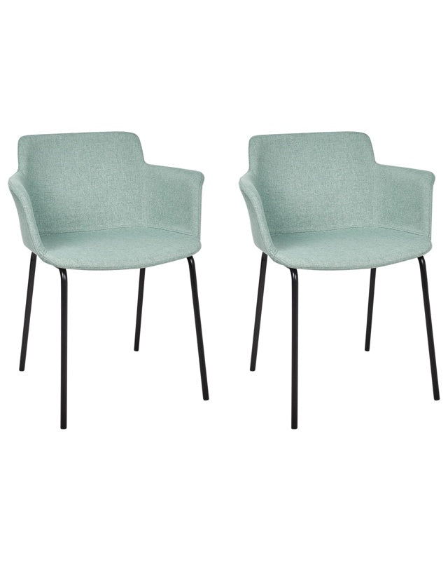 Set of 2 Dining Chairs Mint Green Polyester Upholstery Metal Black Legs Modern Dining Room Furniture Beliani