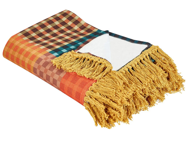Picnic Blanket Mulitcolour 200 x 200 cm Hand Woven Checked Pattern with Strap Picnic Rug Beliani