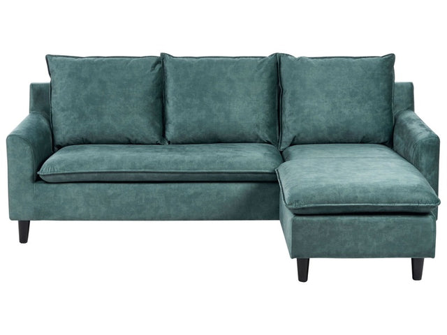 Corner Left Hand Sofa Teal Velvet Upholstery Wooden Legs Chaise Lounge Pillow Back Beliani