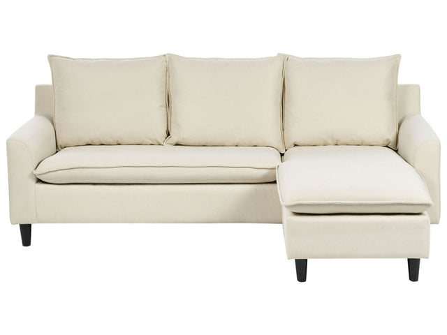 Corner Sofa Left Hand Beige Fabric Upholstery Wooden Legs Chaise Lounge 3 Seater Pillow Back Beliani