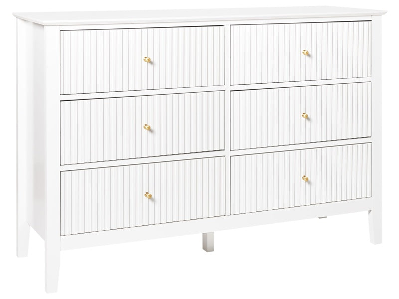 6 Drawer Chest White MDF Gold Handles Living Room Stylish Beliani
