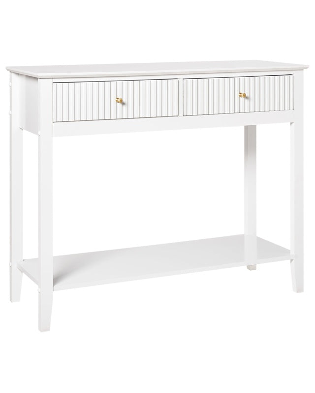 2 Drawer Console Table with 1 Shelf White MDF 100 x 35 cm Gold Handles Living Room Stylish Beliani