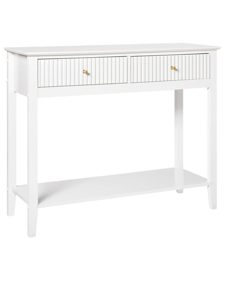 2 Drawer Console Table with 1 Shelf White MDF 100 x 35 cm Gold Handles Living Room Stylish Beliani