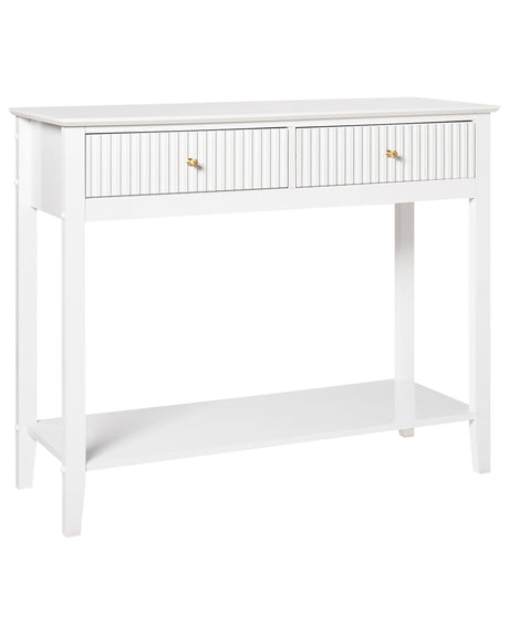 2 Drawer Console Table with 1 Shelf White MDF 100 x 35 cm Gold Handles Living Room Stylish Beliani