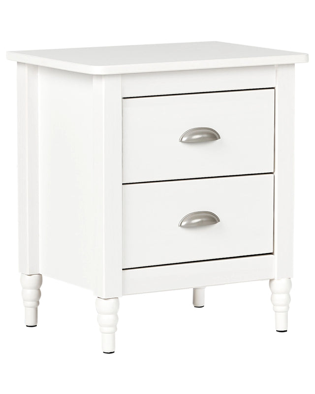Bedside Table Nightstand White 2 Drawers Retro Beliani