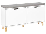 Shoe Storage Cabinet White MDF 2 Compartments with Cushion on Top Minimalist Scandinavian Style Design Hallway Beliani