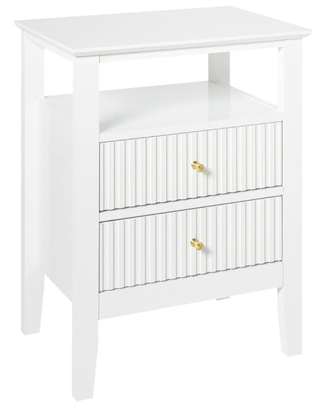 2 Drawer Bedside Table White MDF 1 Shelf Gold Handle Bedroom Stylish Beliani