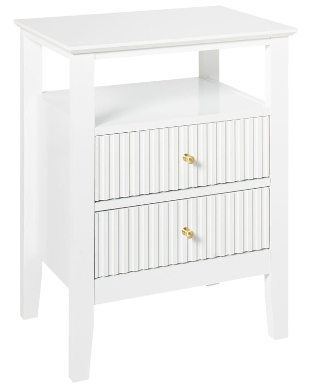 2 Drawer Bedside Table White MDF 1 Shelf Gold Handle Bedroom Stylish Beliani