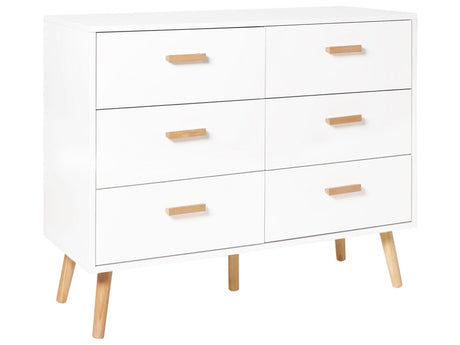 Chest of Drawers White 6 Drawers Oak Legs Modern Scandinavian Beliani