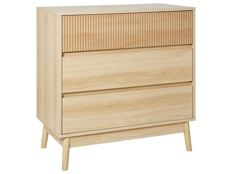 Chest of Drawers Light Wood MDF 3 Drawers Pine Wood Legs Modern Design Bedroom Living Room Beliani